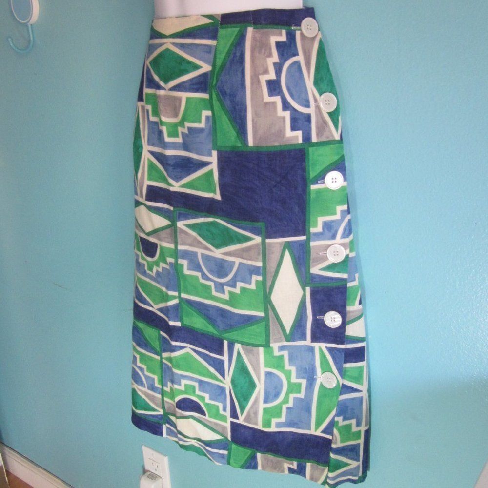 Helene Sidel Vintage 60's Button Up Summer Skirt Size 12 Lined 31" Waist 40" Hip